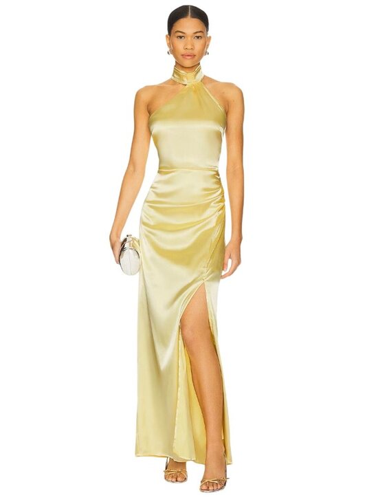 More To Come Dresses & Skirts - MORE TO COME Darcey Maxi Dress in Butter Yellow Small New Womens Satin Long Gown
